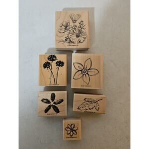Assorted Lot Of 6 Rubber Craft Stamps - Flowers Floral Leaf